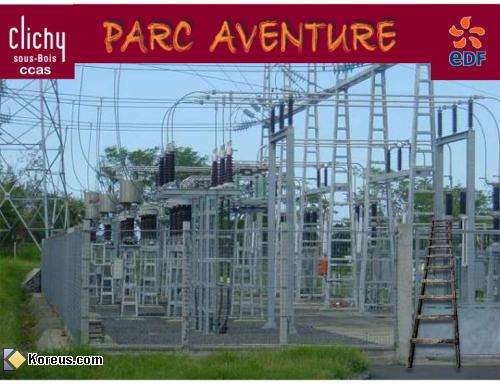 photo Nouveau Parc Aventure à Clichy-sous-Bois ligne haute tension edf émeutes voitures brulées banlieue racaille humour insolite
