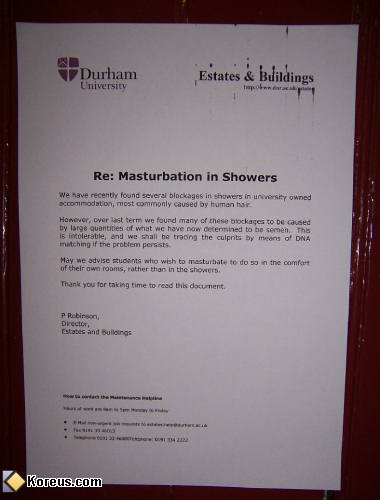photo pancarte durham university masturbating in showers affiche humour insolite