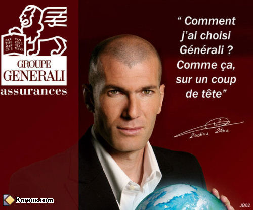 photo zinedine zidane coup tete generali assurances humour insolite