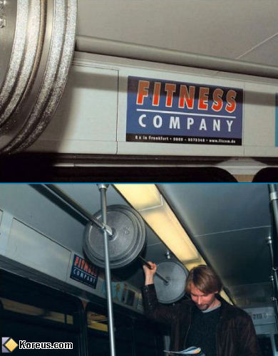 fitness company haltere wagon metro photo image affiche publicité humour insolite