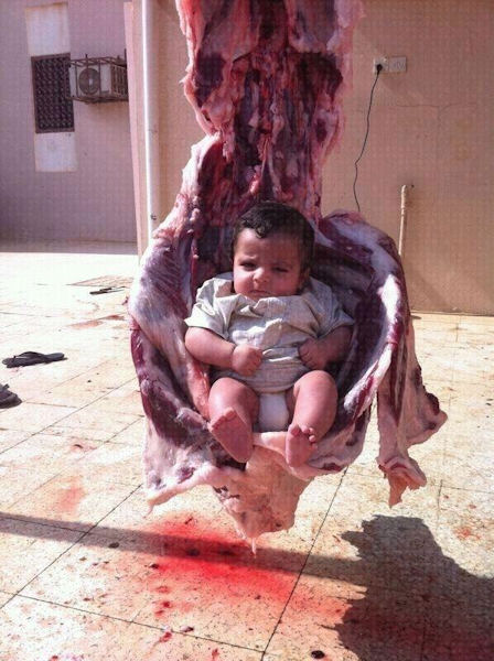 insolite bebe carcasse fauteuil viande