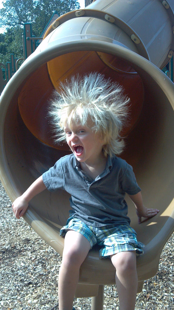 insolite cheveux electricite enfant statique toboggan