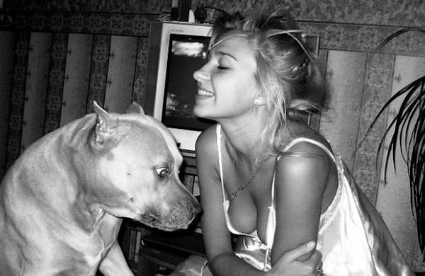 insolite chien decollete femme sein