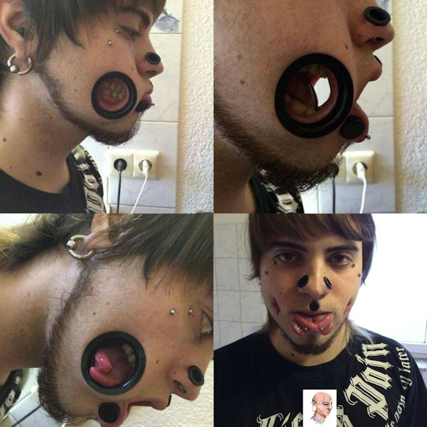 insolite ecarteur joue piercing