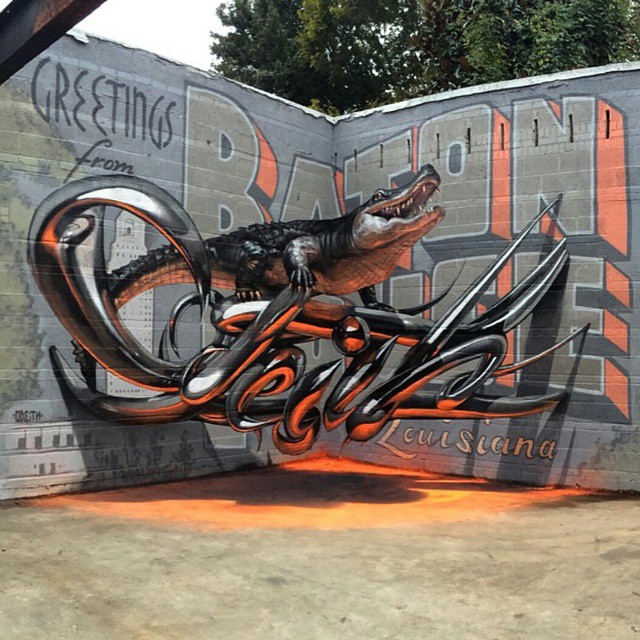 insolite 3d alligator anamorphose graffiti