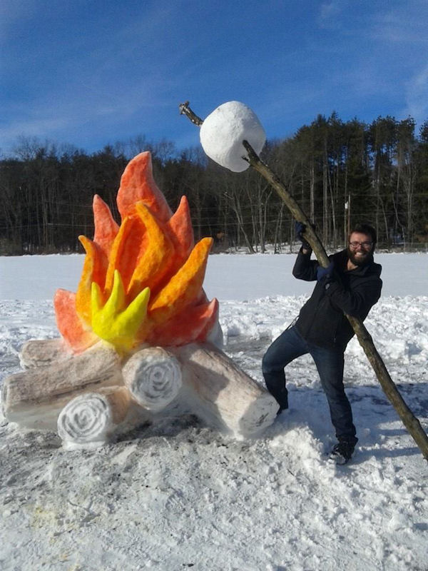 insolite camp chamallow feu neige