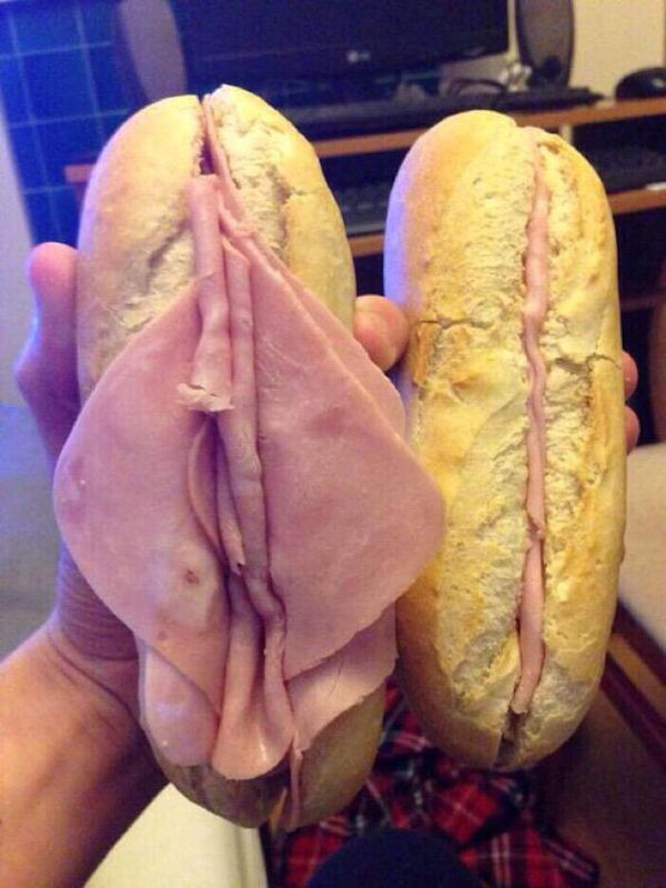 insolite baguette femme jambon