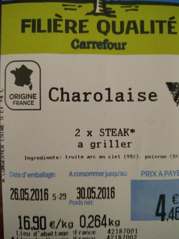 insolite carrefour charolaise viande steak poisson truite
