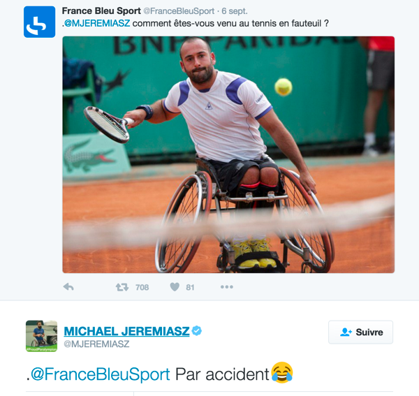 insolite accident bleu fauteuil france handicap tennis twitter