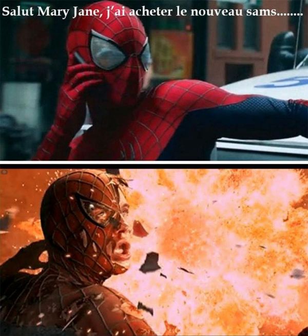 insolite explosion galaxy note samsung spiderman