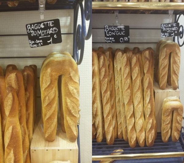 insolite baguette boulangerie deux motard plie
