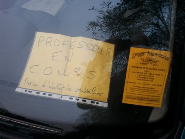 insolite affiche pervenche professeur voiture yoga