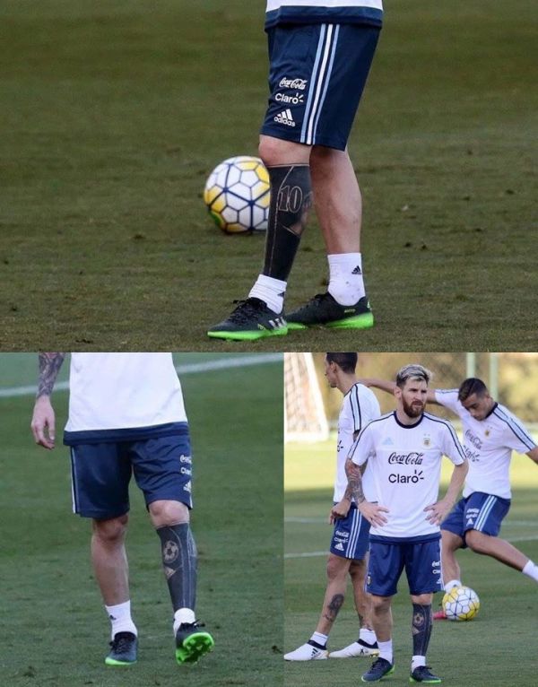 insolite chaussette football jambe joueur messi mollet tatouage