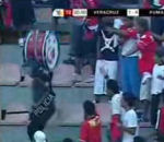 football tribune tete Un policier reçoit un tambour sur la tête