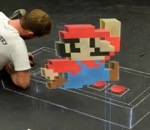 dessin craie sol Super Mario en 3D à la craie