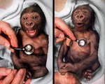 stethoscope auscultation Bébé Gorille au Zoo de Melbourne