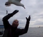 attraper oiseau Un pêcheur attrape un goéland en vol