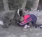 lutte Un enfant lutte avec un ourson