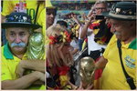 football coupe supporter Le supporter brésilien triste donne sa coupe à une supportrice allemande