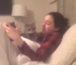 lit fille Chanter avec son chat