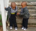 jumeau Des petits jumeaux descendent un escalier