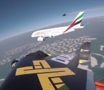 vol formation Vol en jet pack à coté d'un avion de ligne A380
