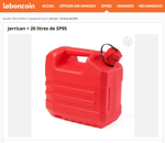 jerricane Pénurie d'essence : il vend un jerricane de SP95 sur Leboncoin