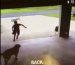 garage Un enfant fait un calin furtif au chien des voisins