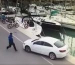 main fail Oublier le frein à main de sa voiture sur le quai d'un port