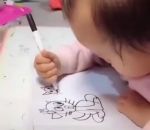 feutre Un bébé dessine un chat