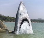 requin eau Un artiste transforme un rocher en requin