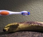 dent brosse Toucher une banane avec une brosse à dents