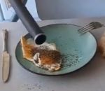oeuf Retirer du poivre sur un œuf au plat avec un aspirateur