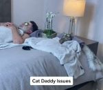 homme lit Un homme et un chat se relaxent dans un lit