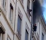 sauvetage feu incendie Sauvetage spectaculaire au 5e étage d'un immeuble en feu (Lyon)