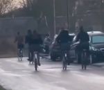 verglas chute cycliste 7 cyclistes, 1 virage verglacé