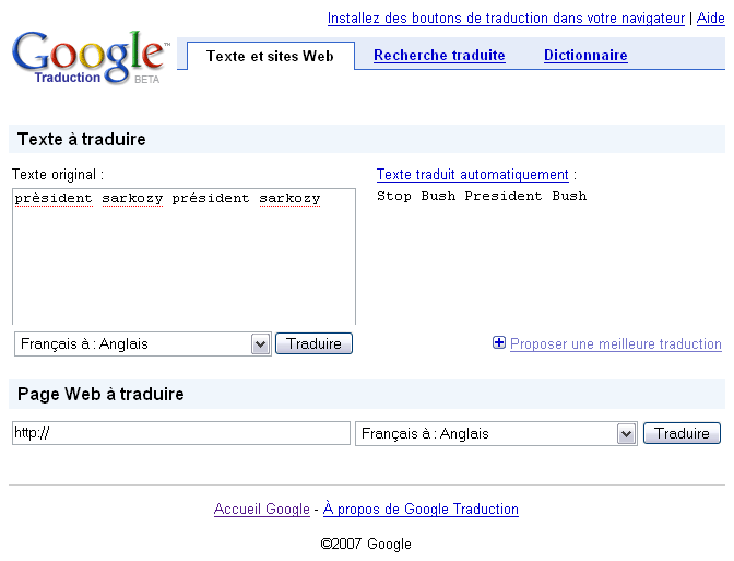 Président Sarkozy dans Google Traduction