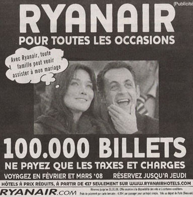 Pub Ryanair avec Sarkozy et Bruni