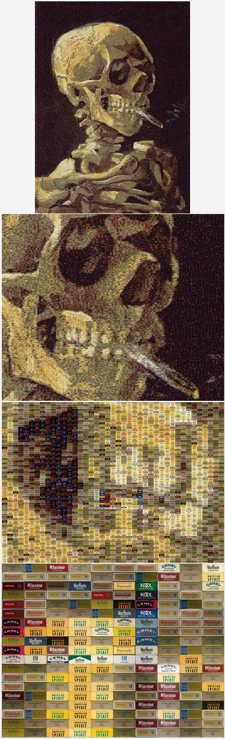 Crâne d'homme avec cigarette allumée