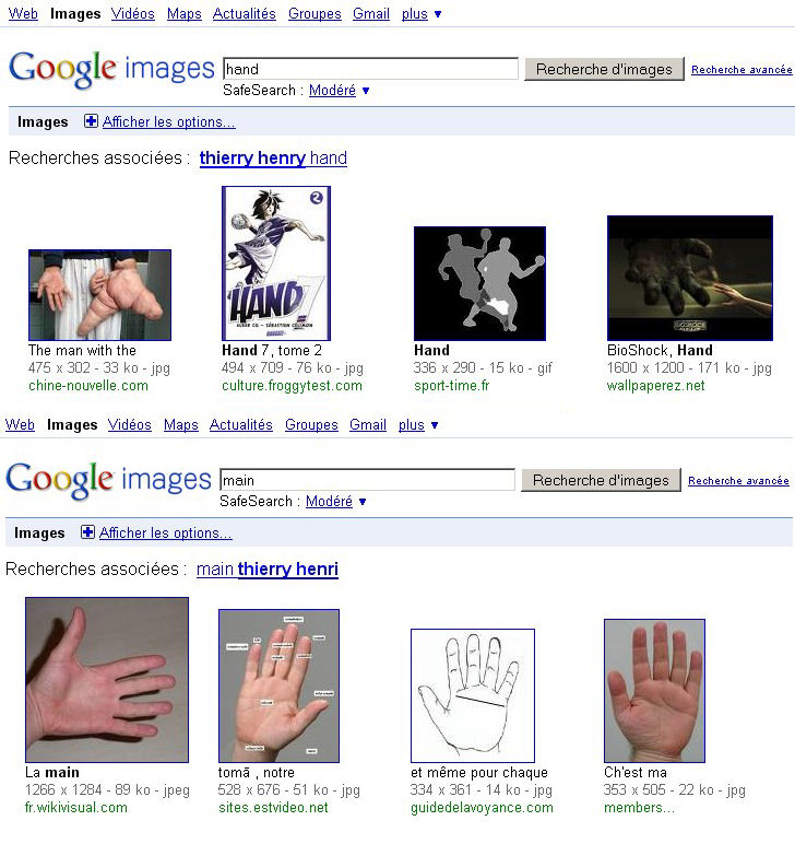 Recherchez main dans Google Images