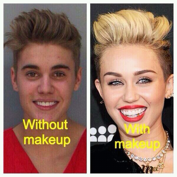 Justin Bieber sans et avec maquillage