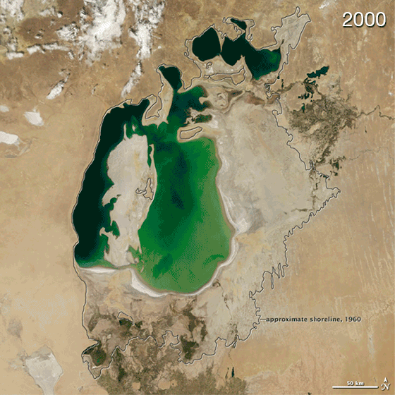 L’assèchement de la mer d’Aral vu du ciel