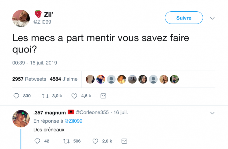 insolite creneau femme homme mentir twitter