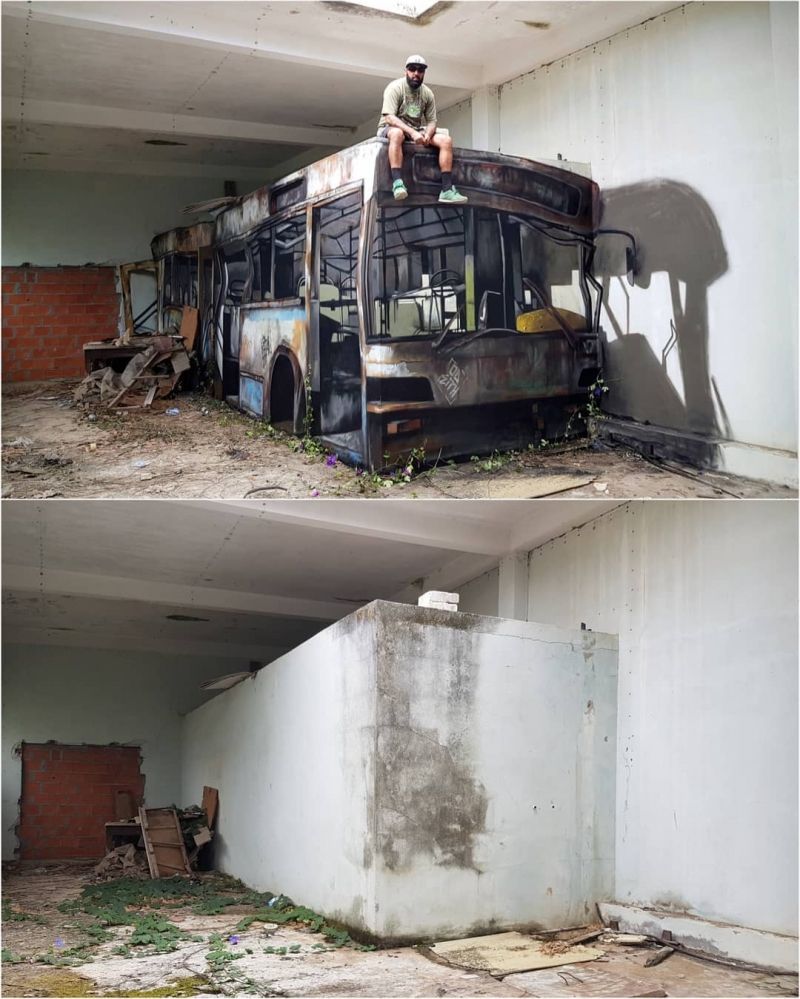 insolite anamorphic art bloc bus illusion mur peinture street