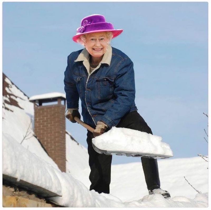 insolite neige pelle reine toit