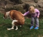 enfant caca encouragement Un chien encouragé par une fillette