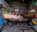 mur art Graffiti d'une poignée de main en 3D