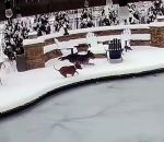 chute glace Un chien tombe dans une piscine gelée