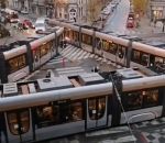 embouteillage bloquage Trois tramways bloqués à un carrefour