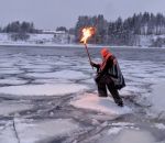 vidéo flambeau plaque glace defi courir